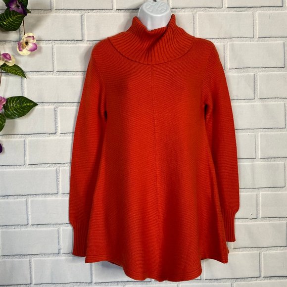 Renuar Orange Knit Cowl Neck Flare Sweater - Picture 3 of 8